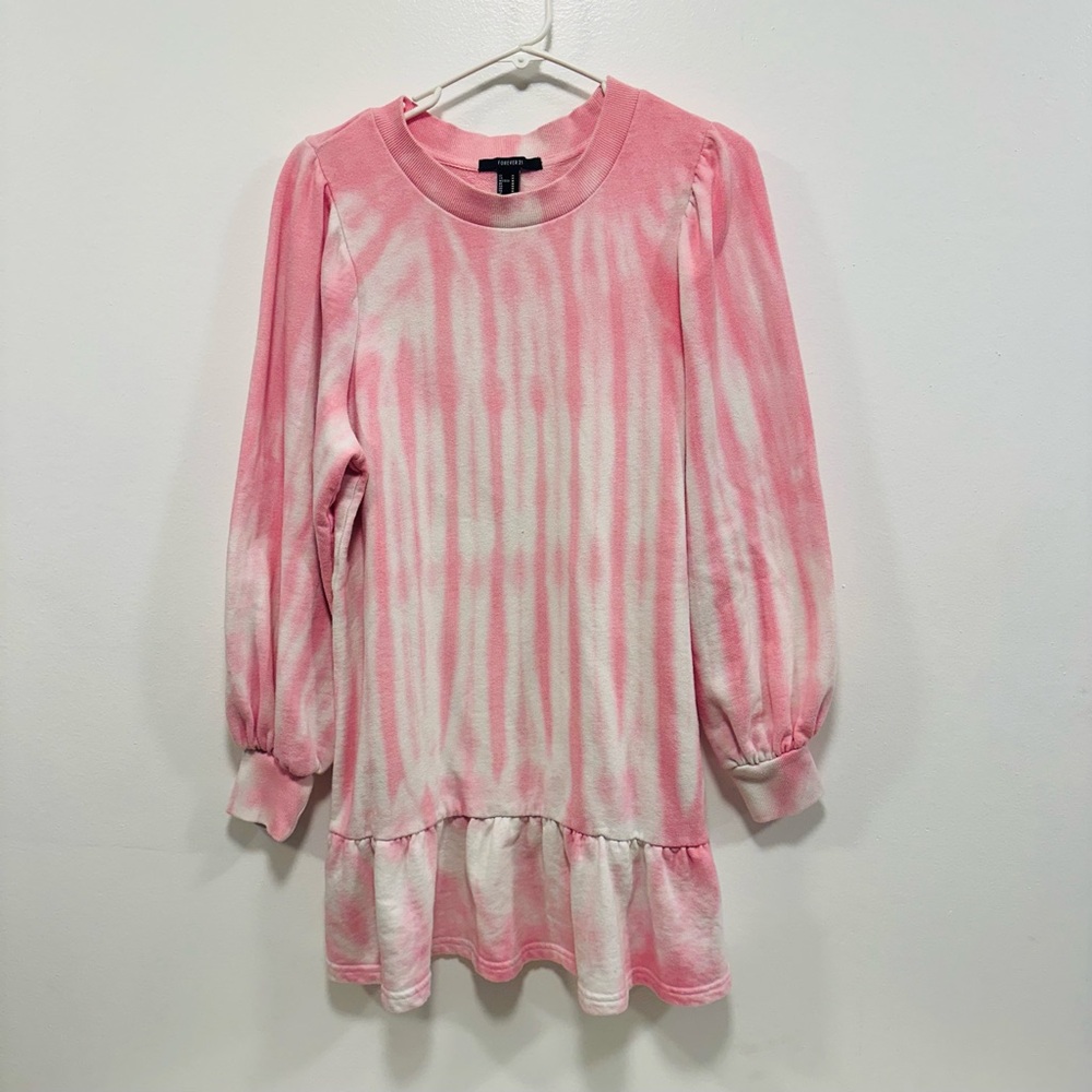 Forever 21 Pink and White Tie-Dye Crewneck dress Top